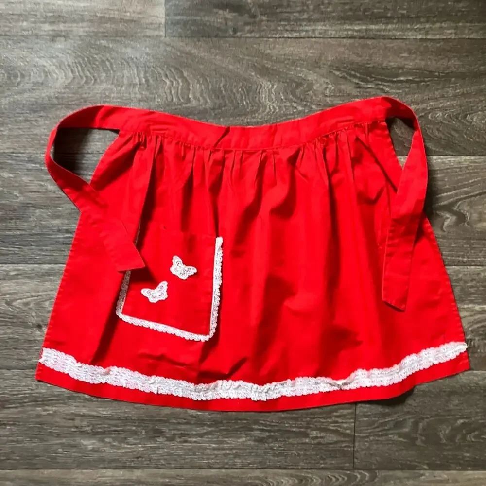 Elegant Red Apron with Lace Trim